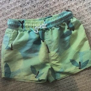 Kids Green Leaf Print Swim Trunks